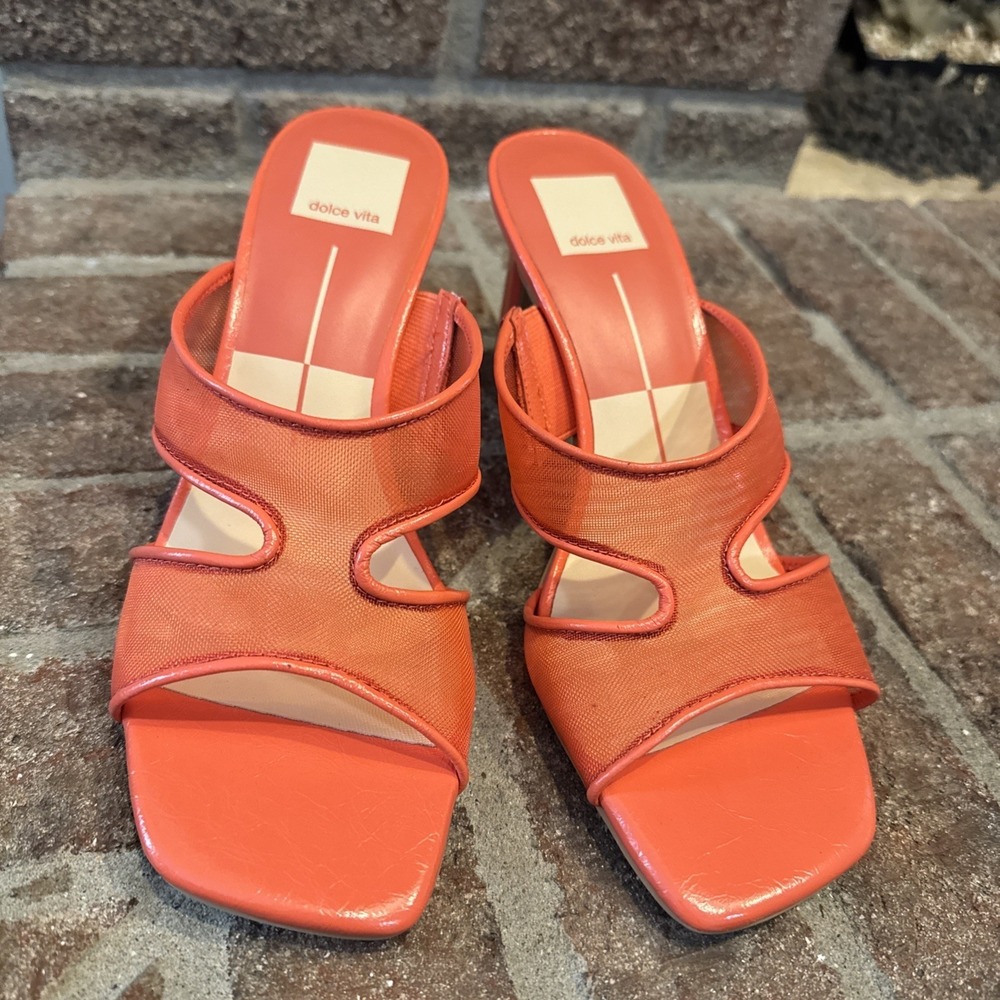 Dolce Vita Womens Sandals Orange Mesh Open-Toe Slide Square Toe Size 7.5 #226 - Picture 7 of 16